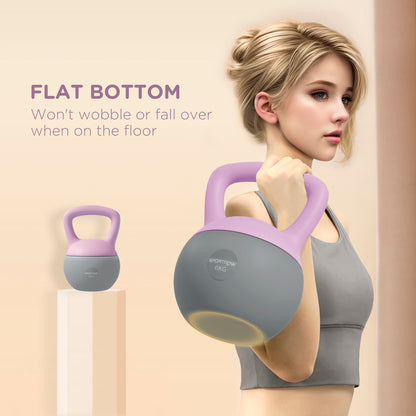 SPORTNOW Soft Kettlebell, 6kg Kettle Bell with Non-Slip Handle for Home Gym Weight Lifting and Strength Training, Purple and Grey 