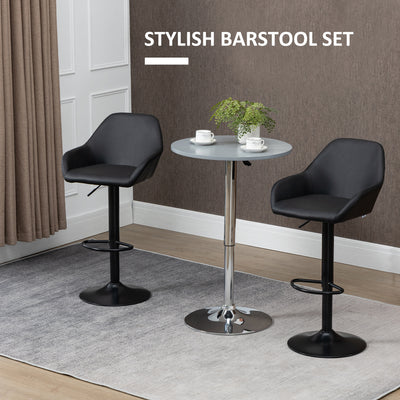 HOMCOM Bar Stools Set of 2, Height Adjustable Swivel Barstools, PU Leather Kitchen Stools with Backs, Armrests and Footrest for Home, Counter and Dining Room, Black 