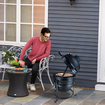 Outsunny Cast Iron Ceramic Charcoal BBQ Oven Black 