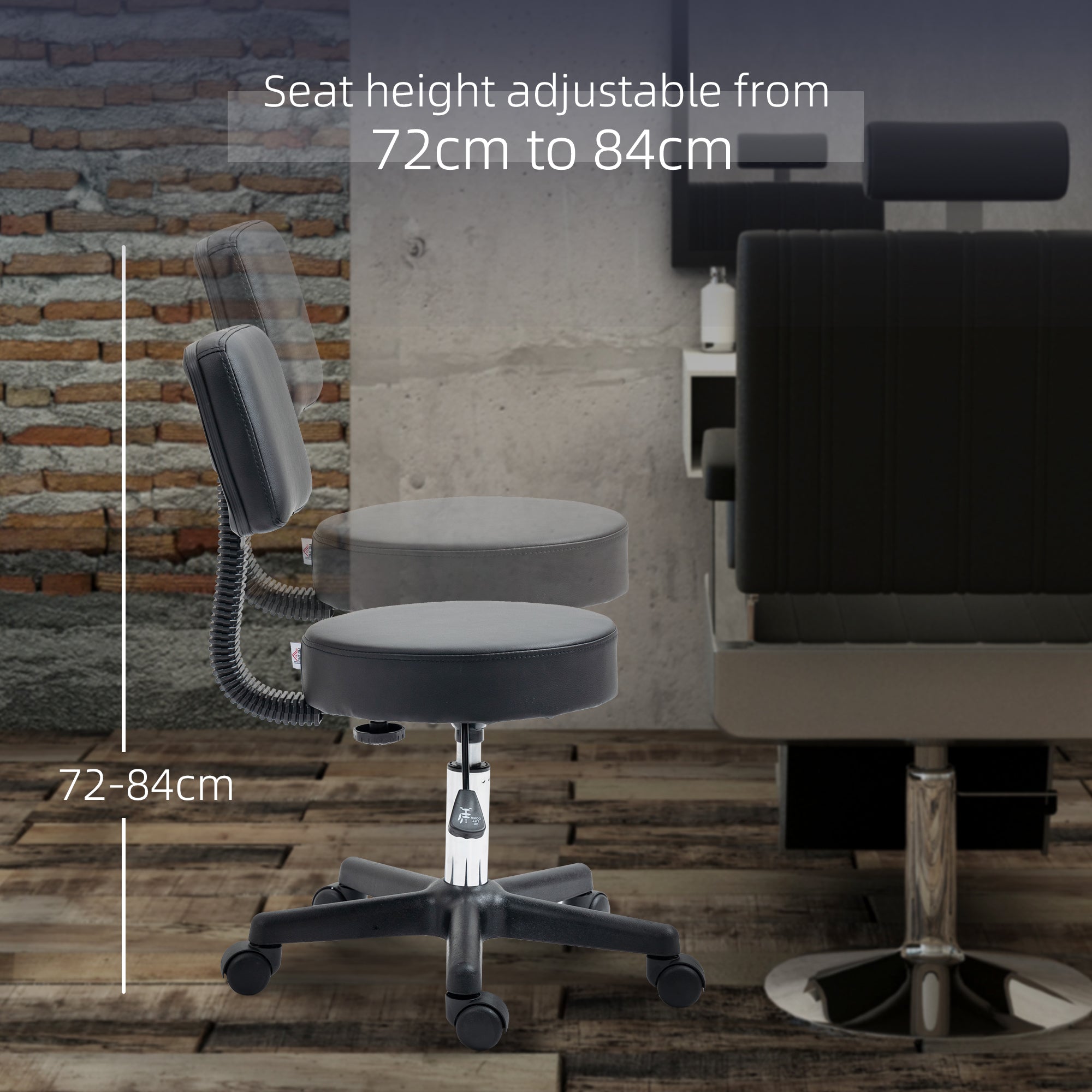 HOMCOM Swivel Salon Chair w/ Padded Seat Back 5 Wheels Adjustable Height Salon Hairdressers Tattoo Spa Rolling Black 