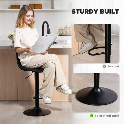 HOMCOM Set of 2 Leathaire Tub Bar Stools - Black 