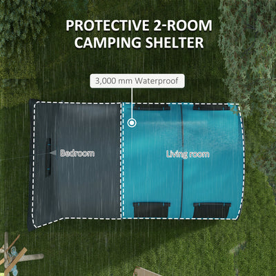 Outsunny Six Man Duo Room Tunnel Tent, with Accessories - Grey/Blue 