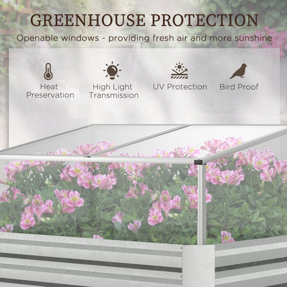 Outsunny Raised Beds for Garden with Mini Greenhouse, Galvanised Outdoor Planters and Cold Grame, for Herbs and Vegetables 