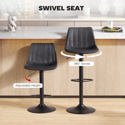 HOMCOM Set of 2 Leathaire Tub Bar Stools - Black 