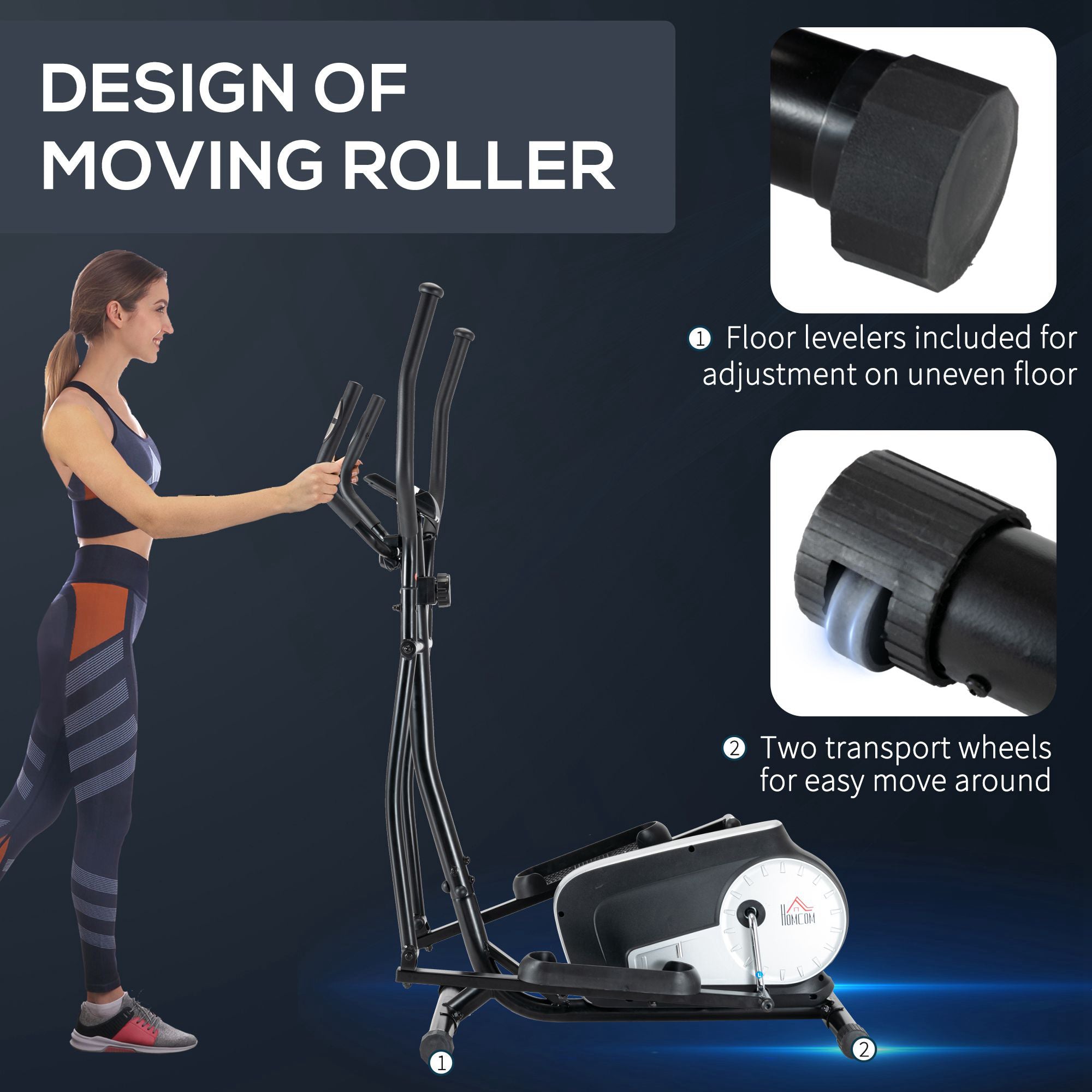 HOMCOM Elliptical Cross Trainer, Home Cardio Workout Machine with Eight Level Magnetic Resistance, LCD Monitor, Heart Rate Sensor, Two Wheels 