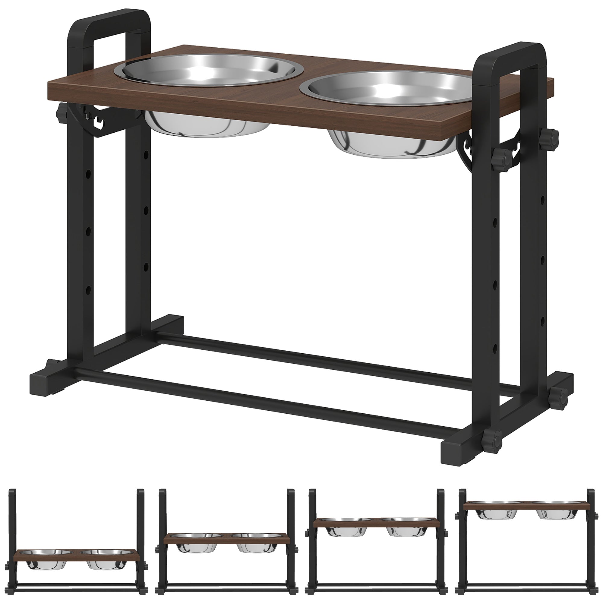 PawHut Raised Dog Bowls with Stand, 4 Heights Adjustable Pet Feeder with 3 Adjustable Angles for Small, Medium & Large Breeds, Brown 
