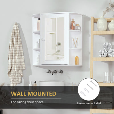 HOMCOM Wall Mounted Bathroom Cabinet with Mirror Single Door Storage Organizer 2-tier Inner Shelves White 