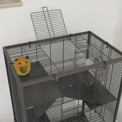 PawHut 4 Tiers Hamster Cage with Deep Tempered Glass Bottom, Hut, Running Wheel, Food Dish, Water Bottle, 60 x 40 x 80cm 