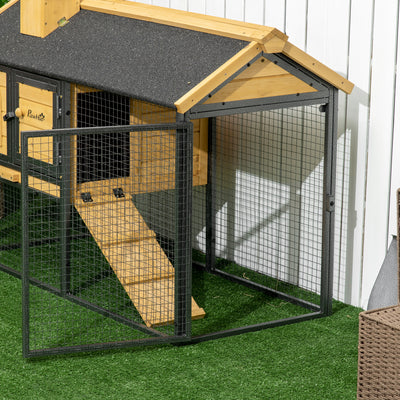 PawHut Outdoor Rabbit Hutch, with Run, Removable Tray, Asphalt Roof, 120 x 55.5 x 80cm 
