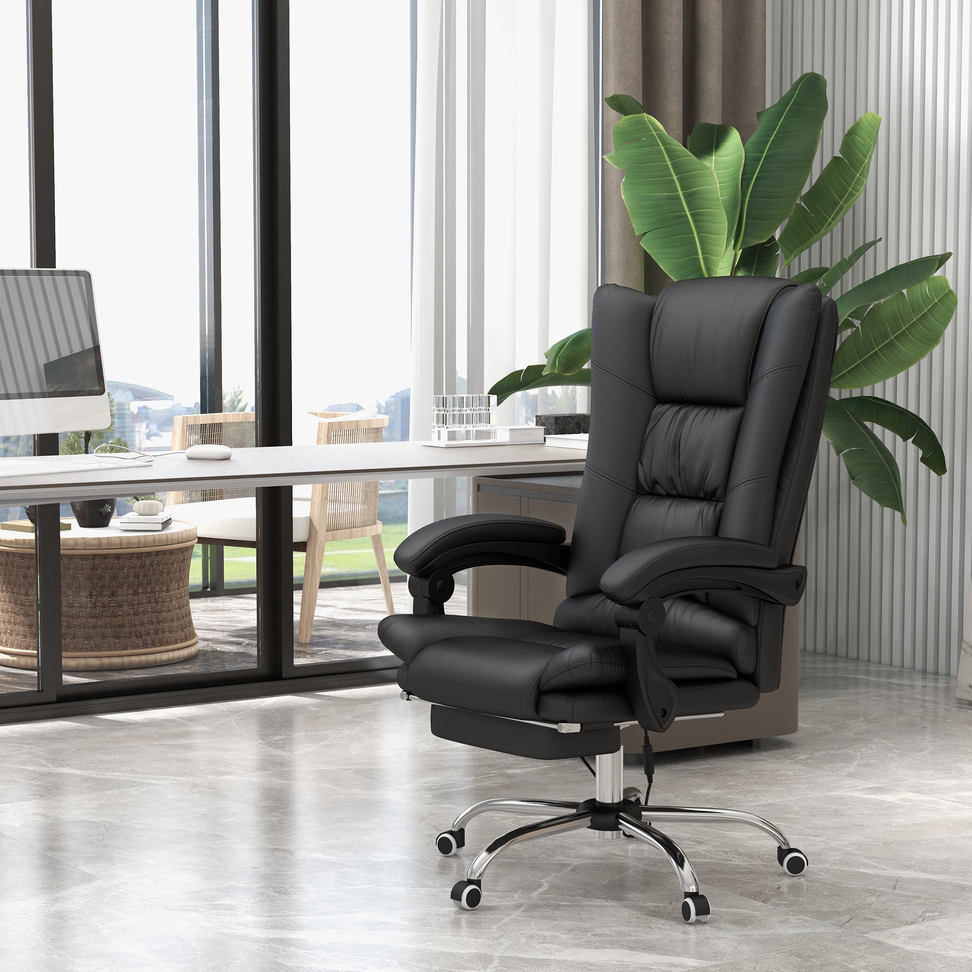 Vinsetto High Back Vibration Massage Office Chair, Heated Reclining PU Leather Computer Chair with 135\'c2\'b0 Reclining Back and Footrest, Black