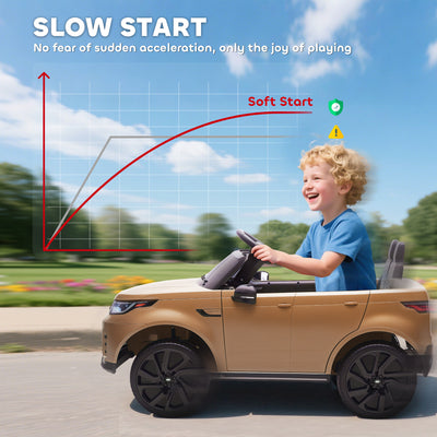AIYAPLAY Land Rover Discovery Licensed 12V Kids Electric Car with Remote, 4 Wheel Suspension, Slow Start, Lights, Music, Khaki 