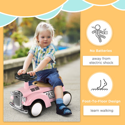 AIYAPLAY Foot to Floor Slider for Toddlers with Under-Seat Storage, Ride on Sliding Car with Horn, for Ages 12-36 Months - Pink 