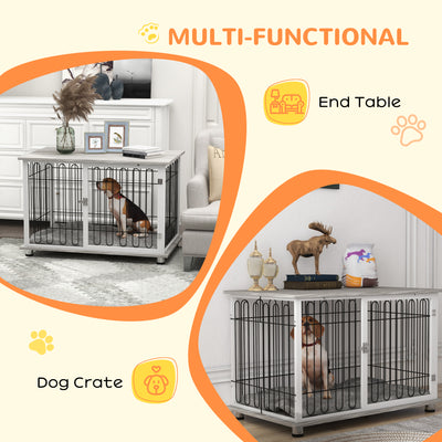 PawHut Indoor Dog Crate Furniture, Side End Table, with Soft Washable Cushion, Lockable Doors, for Large Dogs 