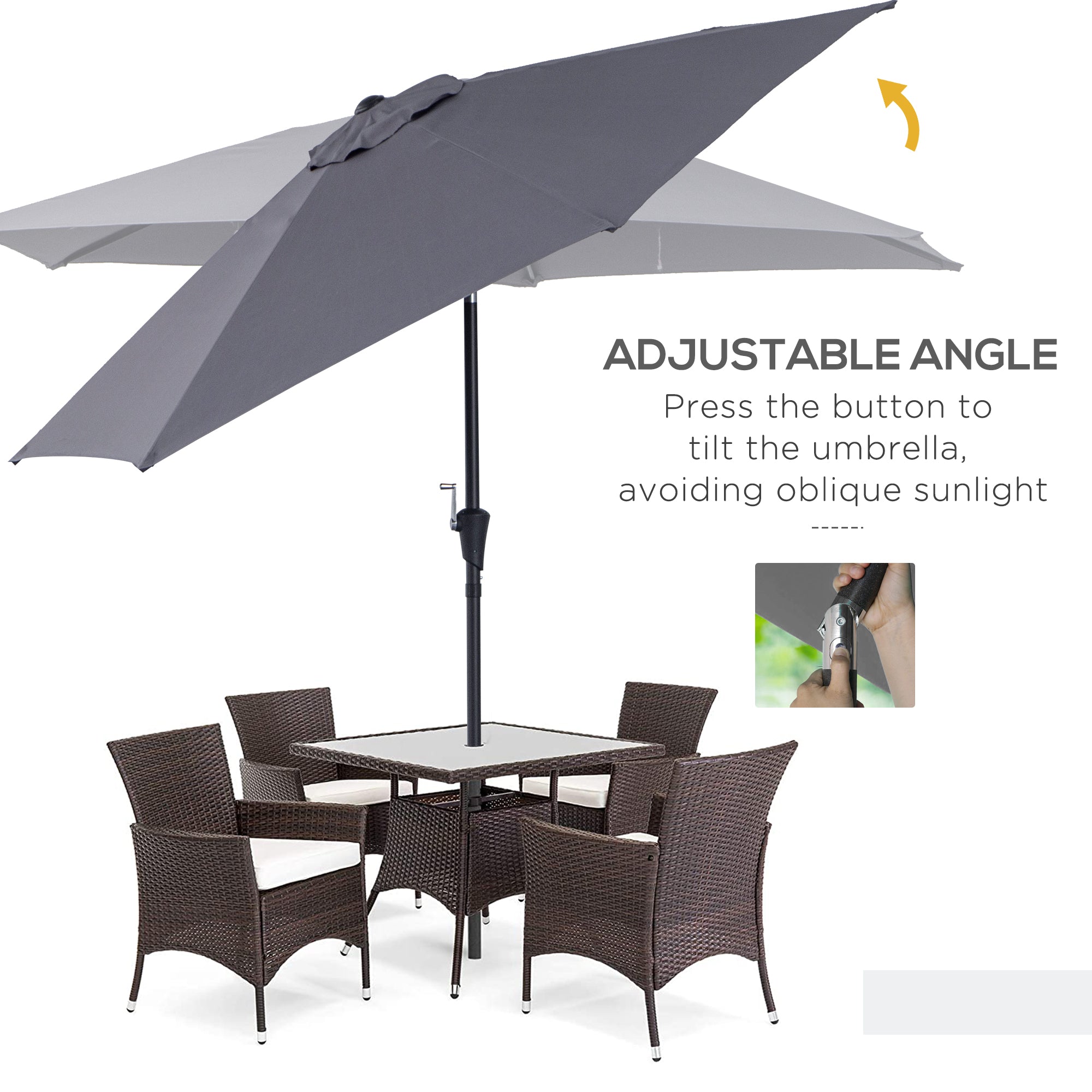 Outsunny 2.6M Garden Parasol Umbrella with Tilt and Crank, Outdoor Sun Parasol Sunshade Shelter with Aluminium Frame, Grey 