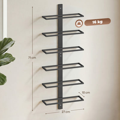 HOMCOM Wall Mounted Wine Rack, 6 Tier Metal Wine Display Rack, Storage Holder for Kitchen, Black 