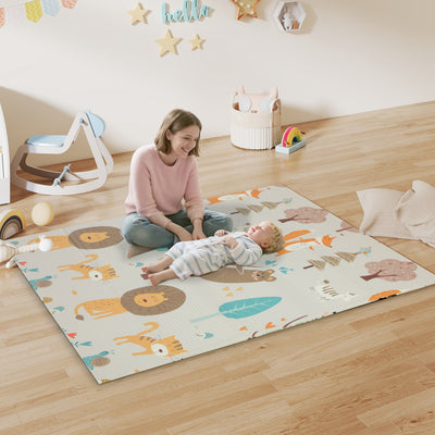 AIYAPLAY Animal-Themed Baby Plat Mat Double Sided, Foldable, Water-Resistant for Outdoor/Indoor, 177 x 146 x 1.5cm 