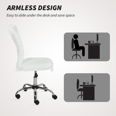 HOMCOM Plush Office Desk Chair, Modern Armless Swivel Vanity Chair with Adjustable Height for Home Office, Bedroom, Living Room, White 