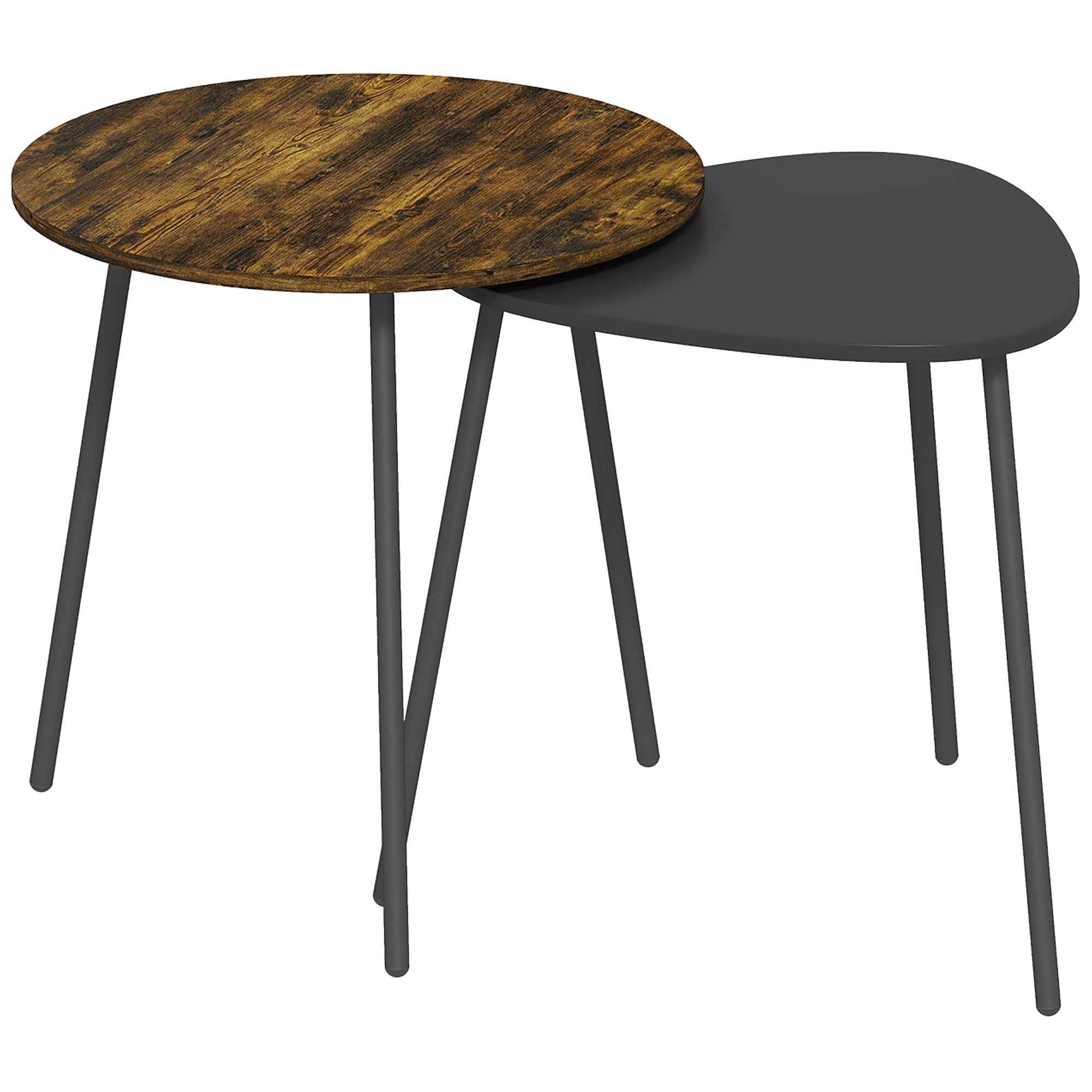 HOMCOM Nesting Side Table Set of 2 - Rustic Brown 