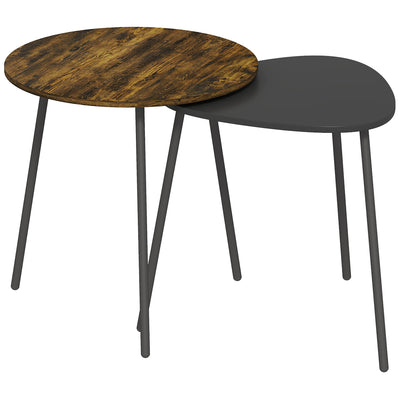 HOMCOM Nesting Side Table Set of 2 - Rustic Brown 