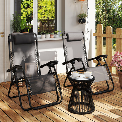 Outsunny Zero Gravity Chair Set of 2, Metal Frame Texteline Armchair Outdoor Folding and Reclining Sun Lounger with Head Pillow for Patio Decking Gardens Camping, Grey 