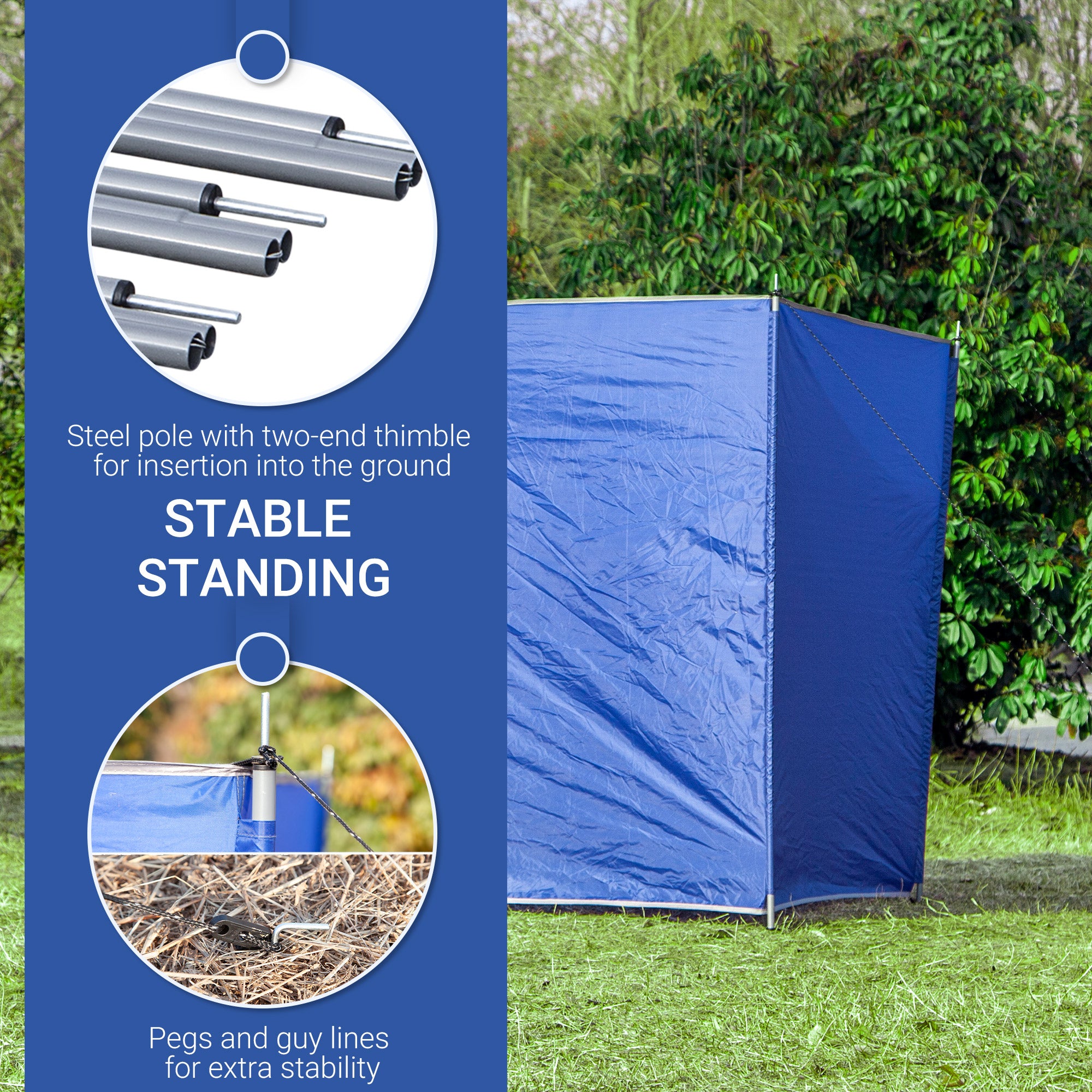 Outsunny Camping Windbreak, Foldable Portable Wind Blocker w/ Carry Bag and Steel Poles, Beach Sun Screen Shelter Privacy Wall, 620cm x 150cm 
