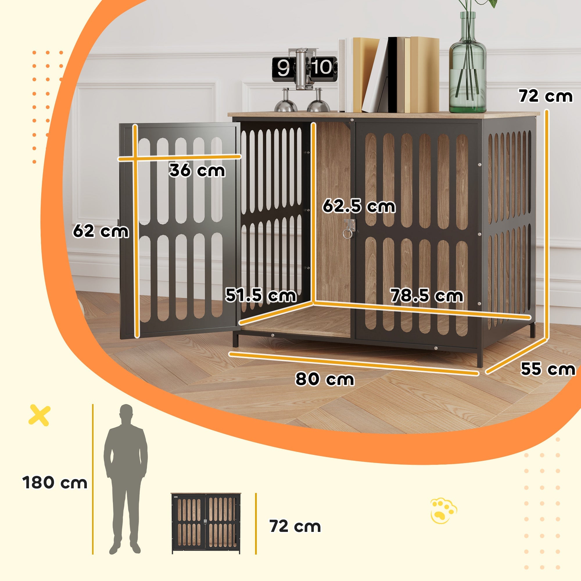 PawHut Dog Crate Furniture with Anti-Chew Resistant Mesh, Anti-Escape Single Door, for Medium Dogs, 80 x 55 x 72 cm 