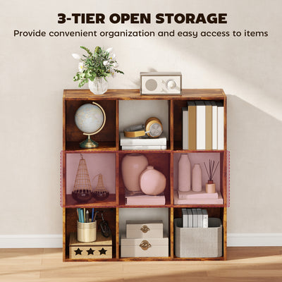 HOMCOM 3-tier 9 Cubes Storage Unit Particle Board Cupboard Bookcase Organiser Home Office Shelves, Rustic Brown 