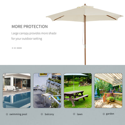 Outsunny 2.5m Wood Garden Parasol Sun Shade Patio Outdoor Wooden Umbrella Canopy Cream White 