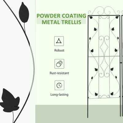Outsunny Metal Trellis Set of 2, Garden Trellis for Climbing Plants Support Frames, Leaf Design 