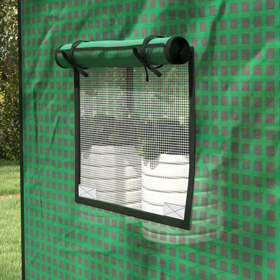 Outsunny Greenhouse Cover Replacement Walk-in PE Hot House Cover with Roll-up Door and Windows, 140 x 73 x 190cm, Green 