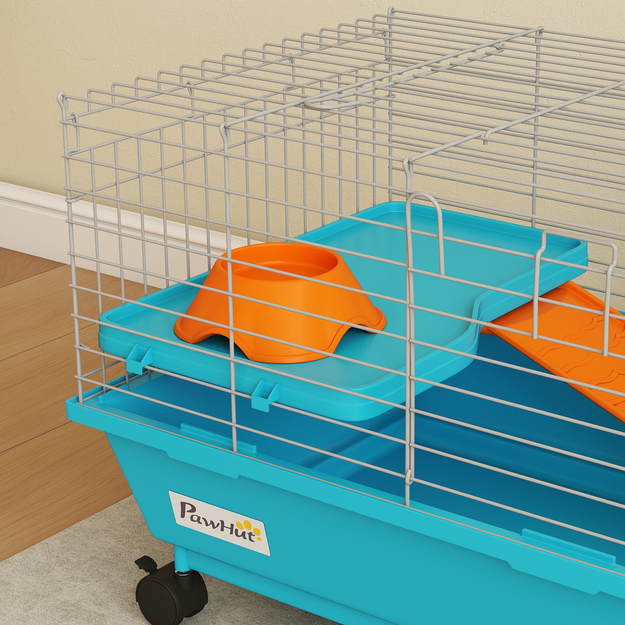 PawHut Small Animal Cage Rabbit Guinea Pigs Chinchillas Cage with Wheels Water Bottle 