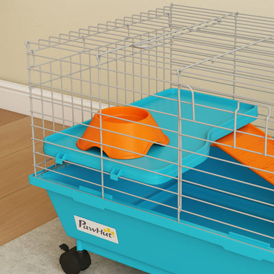PawHut Small Animal Cage Rabbit Guinea Pigs Chinchillas Cage with Wheels Water Bottle 