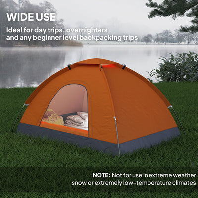 Outsunny 2 Person Camping Tent, Dome Tent with Zipped Doors, Storage Pocket, Portable Handy Bag, Orange 