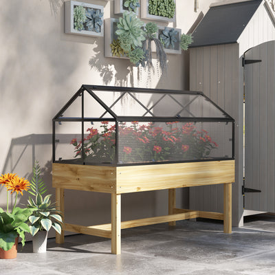 Outsunny 60 x 120cm Raised Garden Bed with Wooden Base - Natural 