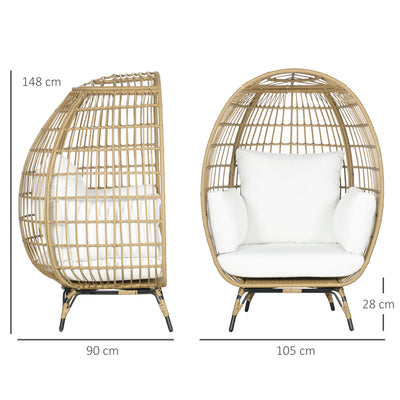 Outsunny Rattan Egg Chair with Cushions and Pillows, Khaki 