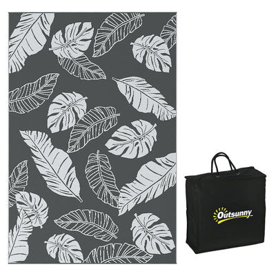 Outsunny Plastic Straw Reversible RV Outdoor Rug with Carry Bag, 182 x 274cm, Grey and White 