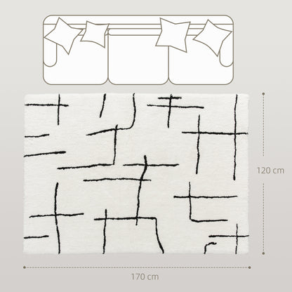 HOMCOM Modern Fluffy Area Rug, Geometric Pattern Washable Rug, Soft High Pile Floor Carpet for Living Room, Bedroom, Dining Room, Home Office, 170 x 120 cm, Cream