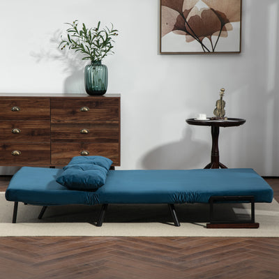 HOMCOM 4-in-1 Velvet-Feel Double Sofa Bed, with Pillows - Blue 