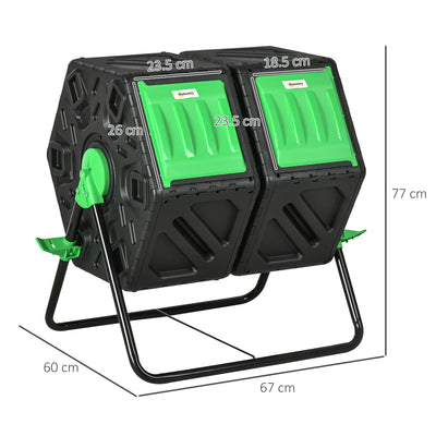 Outsunny 130L Double Chamber Composter - Black 