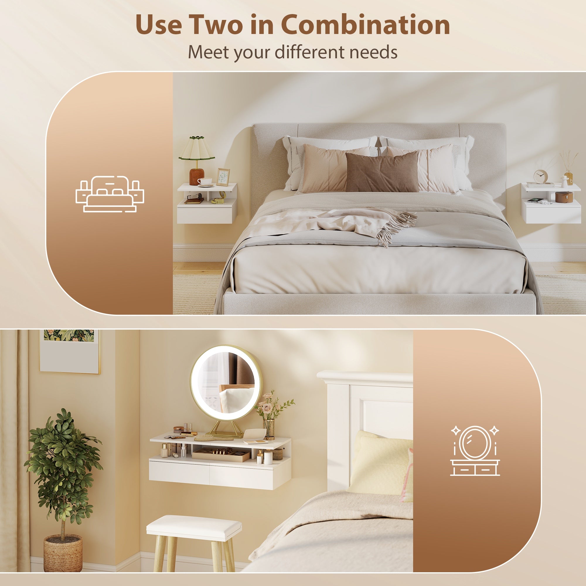 HOMCOM Set of Two Floating Bedside Tables - White 