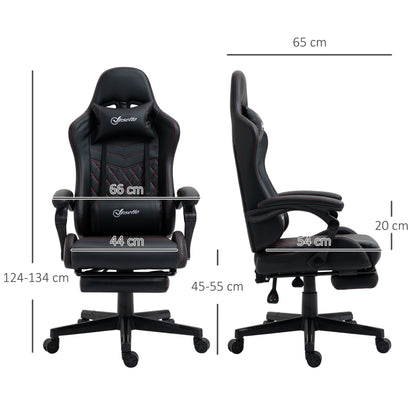 Vinsetto Computer Gaming Chair with Footrest, Video Gaming Chair for Adults with 130\'c2\'b0 Reclining Back, Desk Chair with Lumbar Support and Adjustable Height, Black Red