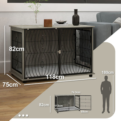 PawHut Dog Crate Furniture End Table w/ Plush Washable Cushion, Lockable Door, for Extra Large Dogs 