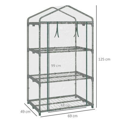 Outsunny 3 Tier Mini Greenhouse Portable Garden Grow House with Roll Up Door and Wire Shelves, 69L x 49W x 125H cm, Clear 