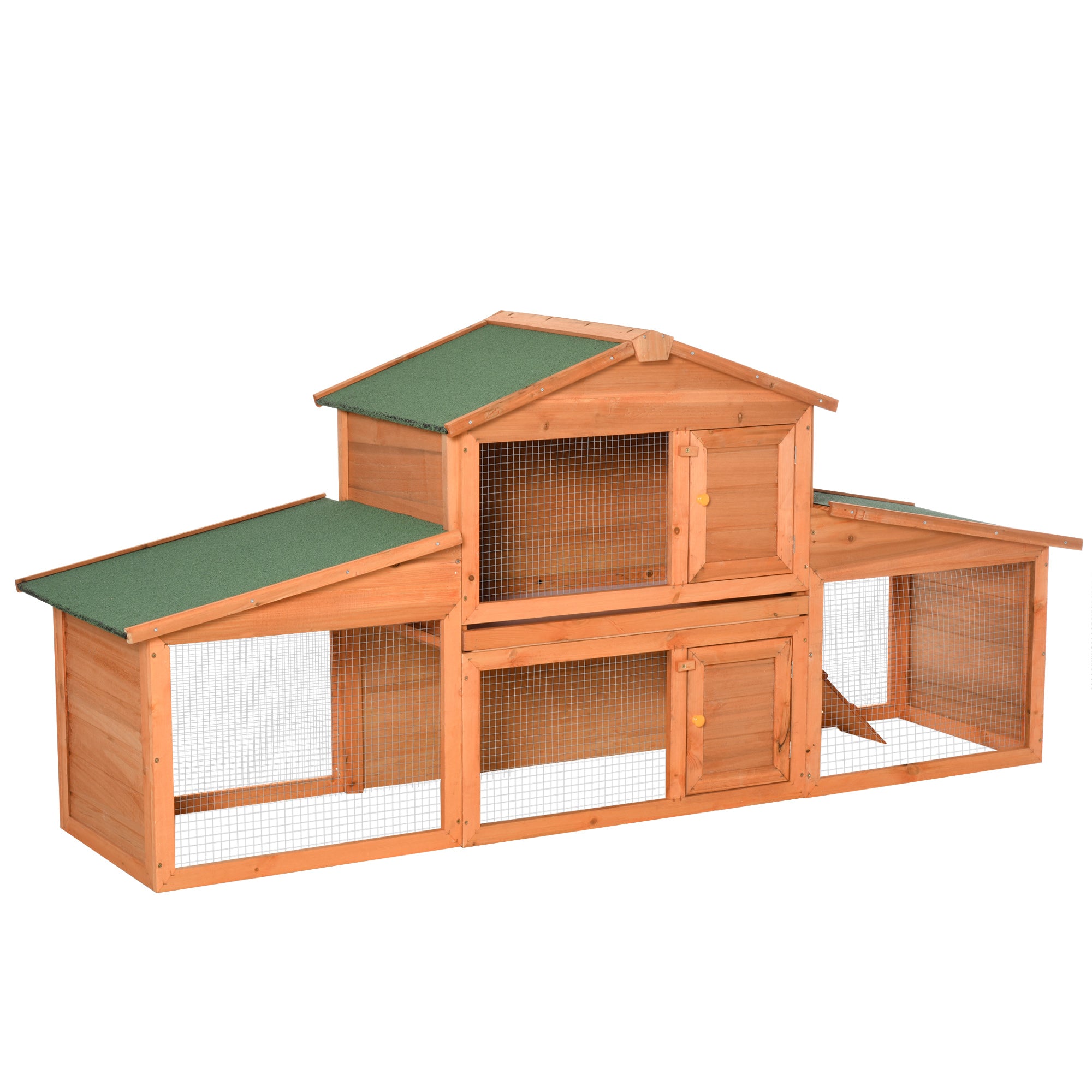 PawHut Large Rabbit Hutch Outdoor, Guinea Pig Hutch, Wooden Small Animal House, with Rabbit Run, 215 x 63 x 97 cm 