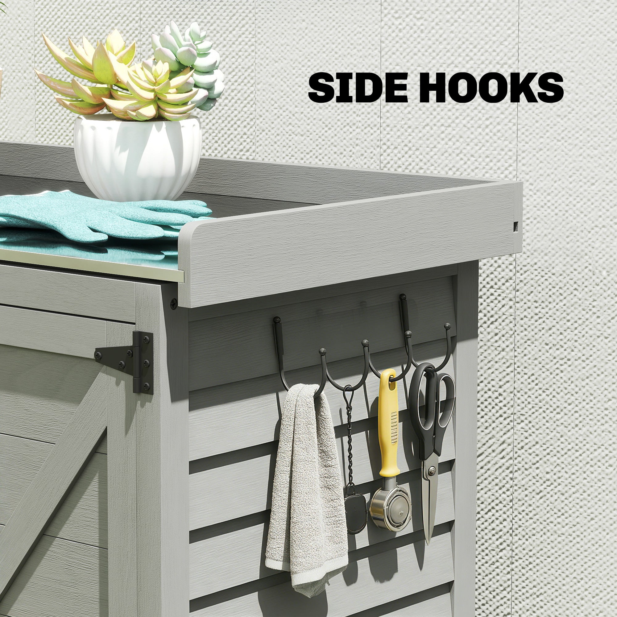 Outsunny Wooden Garden Shed, Garden Tool Storage Shed with Shelf and Side Hooks, 71.5 x 39 x 95 cm, Grey 