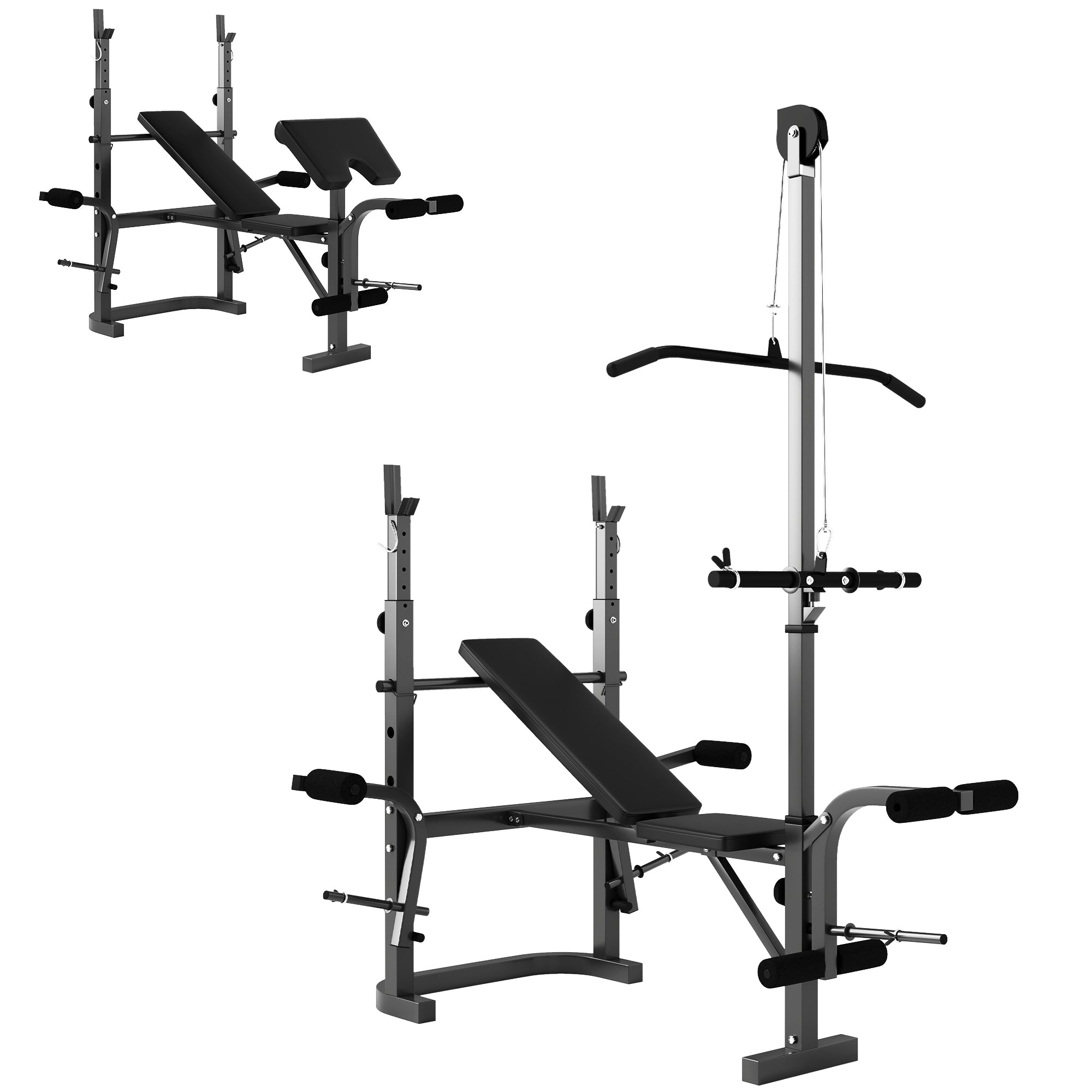 SPORTNOW Adjustable Weight Bench with Bench Press Rack, Preacher Curl Bench, Leg Extension and Lat Pull Down Machine, Incline or Flat Workout Bench for Home Gym Strength Training Weight Lifting 