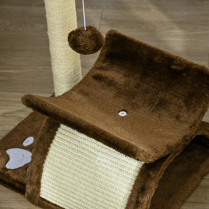 PawHut Cat Tree, Cat Tower for Kittens, Small Cat Condo with Rotatable Top Bar, Sisal Scratching Post, Tunnel, Dangling Balls - Brown 