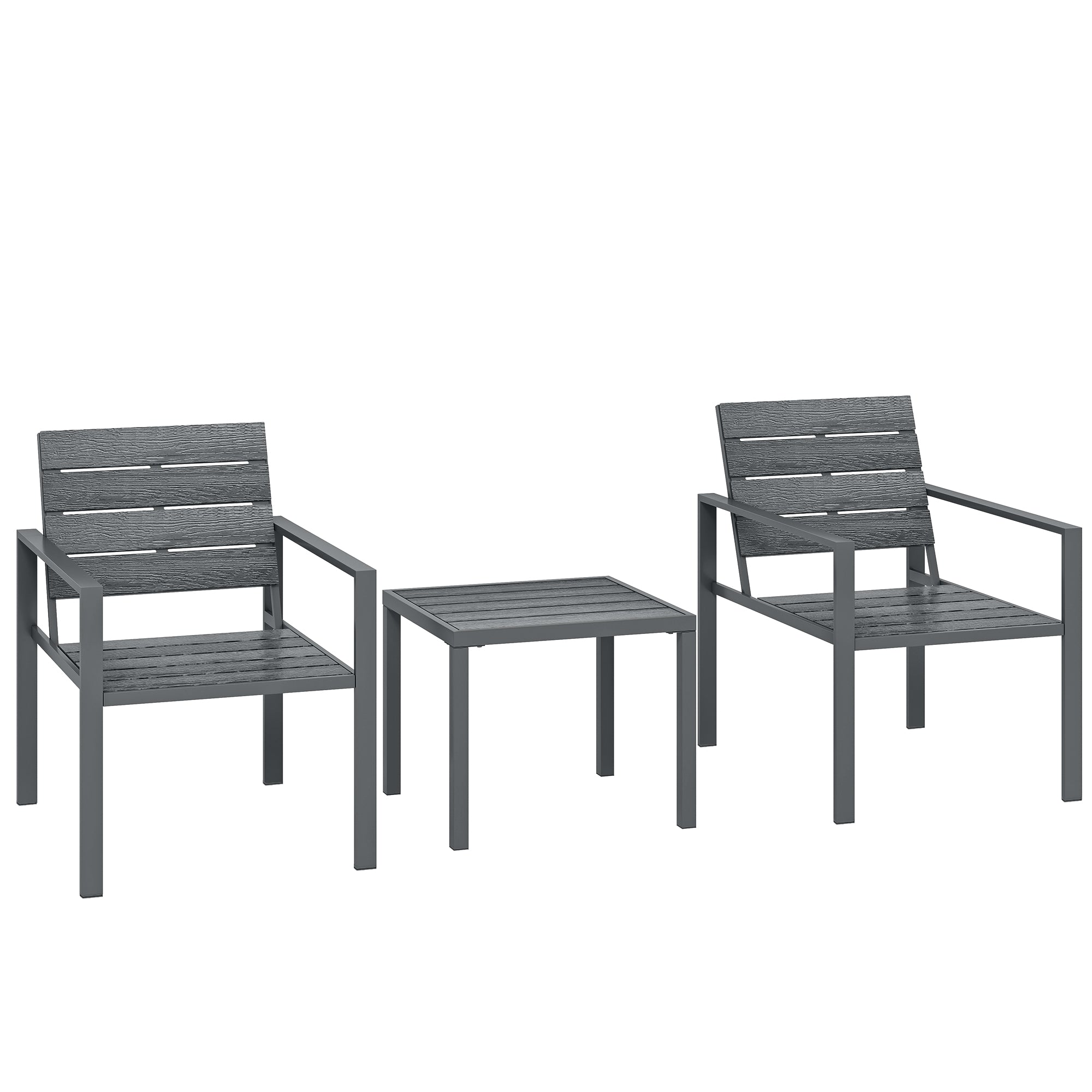 Outsunny 3 Pieces Garden Bistro Set for 2, Outdoor Bistro Table and Chairs with Metal Frame, Plastic Patio Furniture Set 