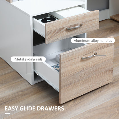 HOMCOM Computer Desk with Drawers and Storage Shelves, Reception Desk, Study Workstation for Home Office, 137 x 55 x 92cm, Oak and White 