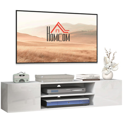 HOMCOM Floating TV Stand Cabinet for TVs up to 60", Wall Mounted TV Unit with Open Shelf, Storage Cupboards and Cable Management for Living Room, White 
